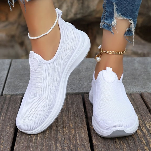 BRGZLK Womens Tennis Shoes Summer Casual Lightweight Breathable Slip On Sneakers Plus Size Lightweight Soft Sole Slip On Shoes for Athletic Walking White 6.5