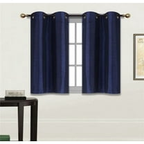 2 Piece N25 NAVY Luxury Kitchen, Short Window Curtain Semi Sheer Panel , 2 Faux Silk Tier Panels With Bronze Grommets