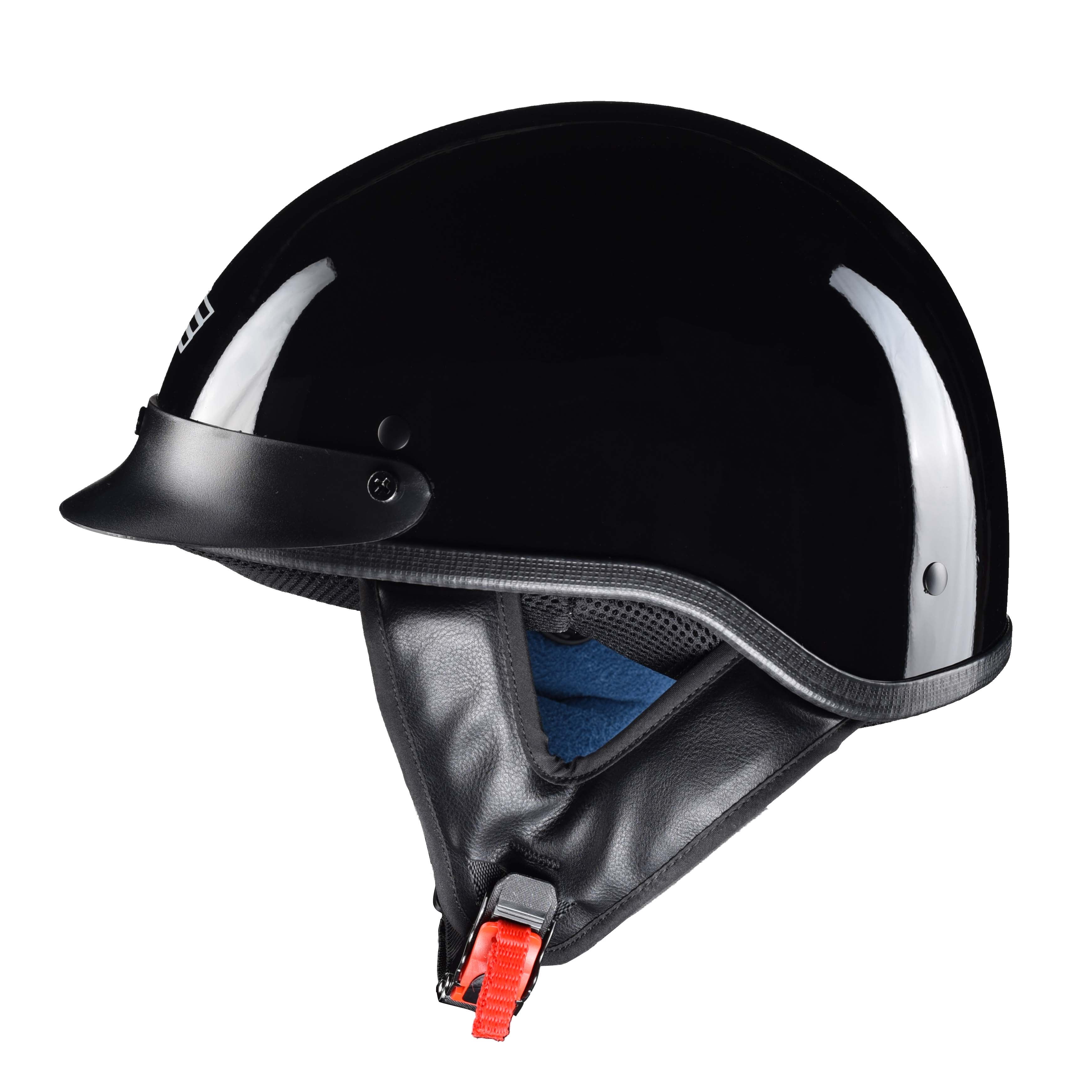AHR RUN-C Motorcycle Half Face Helmet DOT Approved Bike Cruiser Chopper High Gloss Black XL
