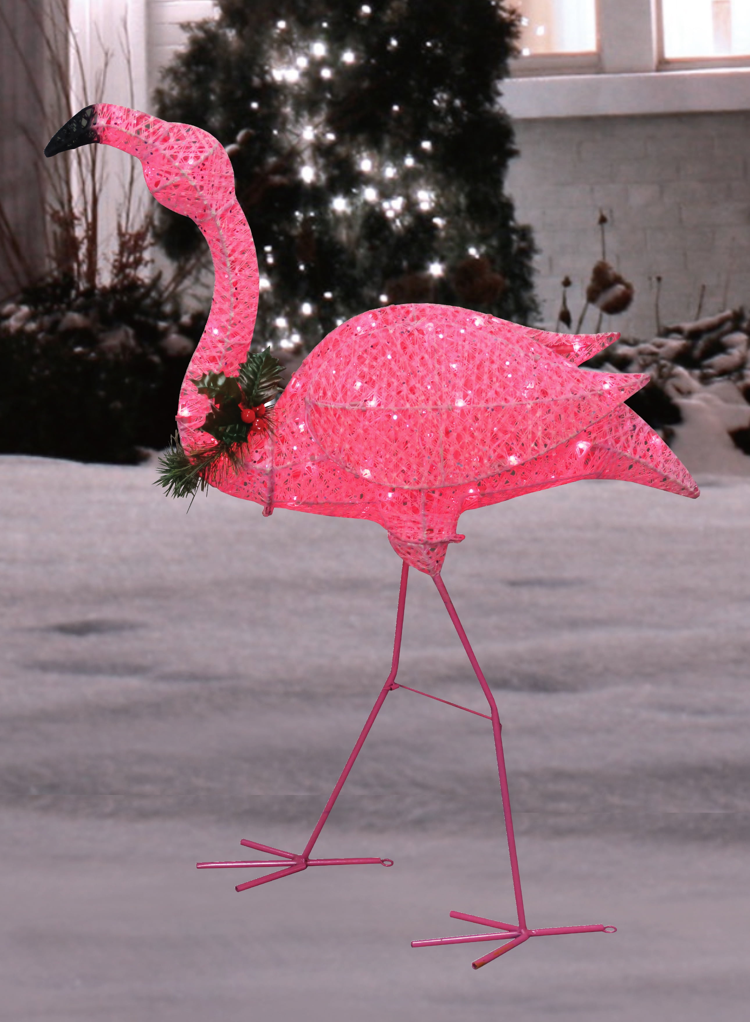3 Glittery Pink Flamingo With Holly And Berry Outdoor Yard 3 Glittery Pink Flamingo With Holly And Berry Outdoor Yard Decoration