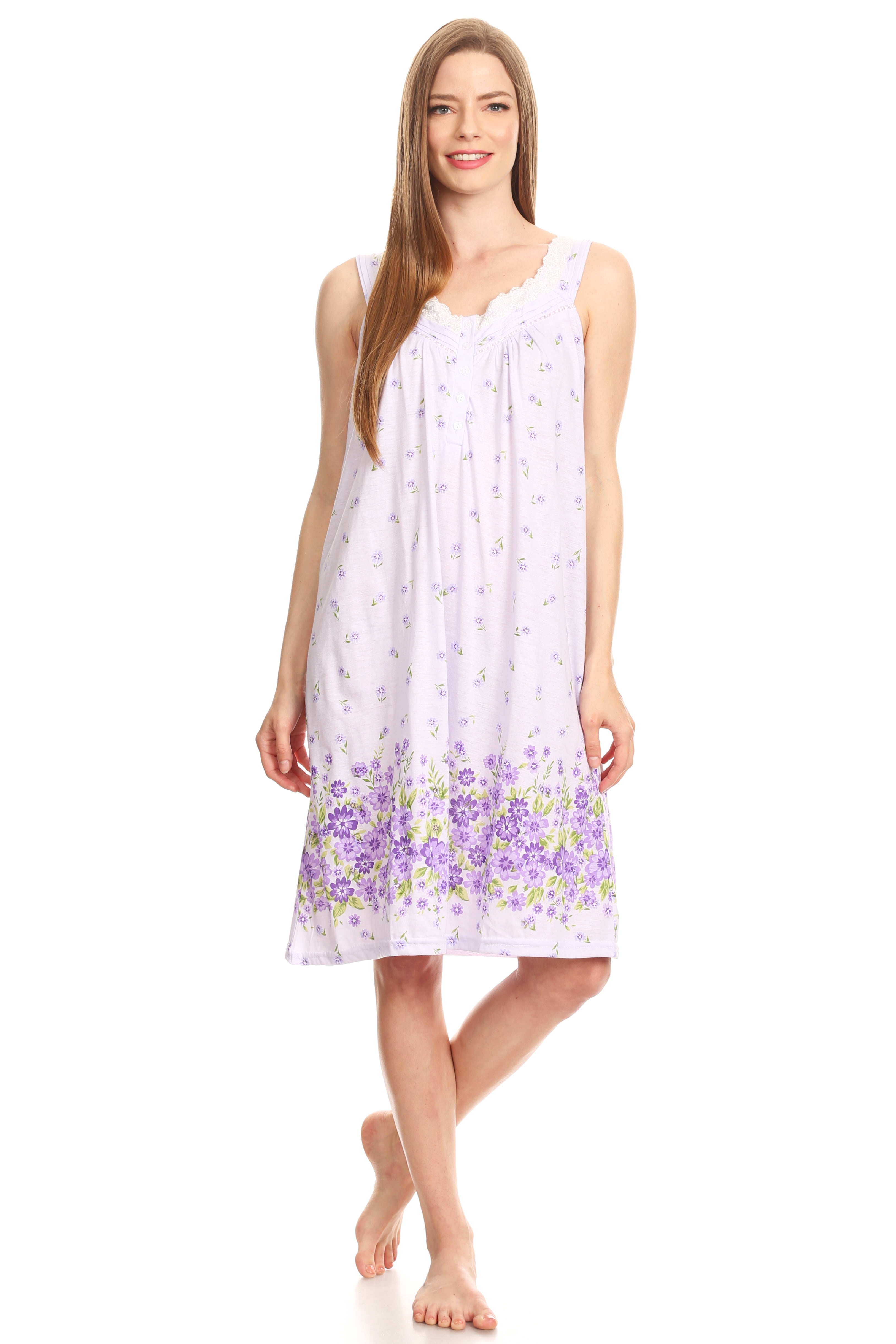 00125 Women Nightgown Sleepwear Pajamas Short Sleeve Sleep Dress Nightshirt Purple XXXL