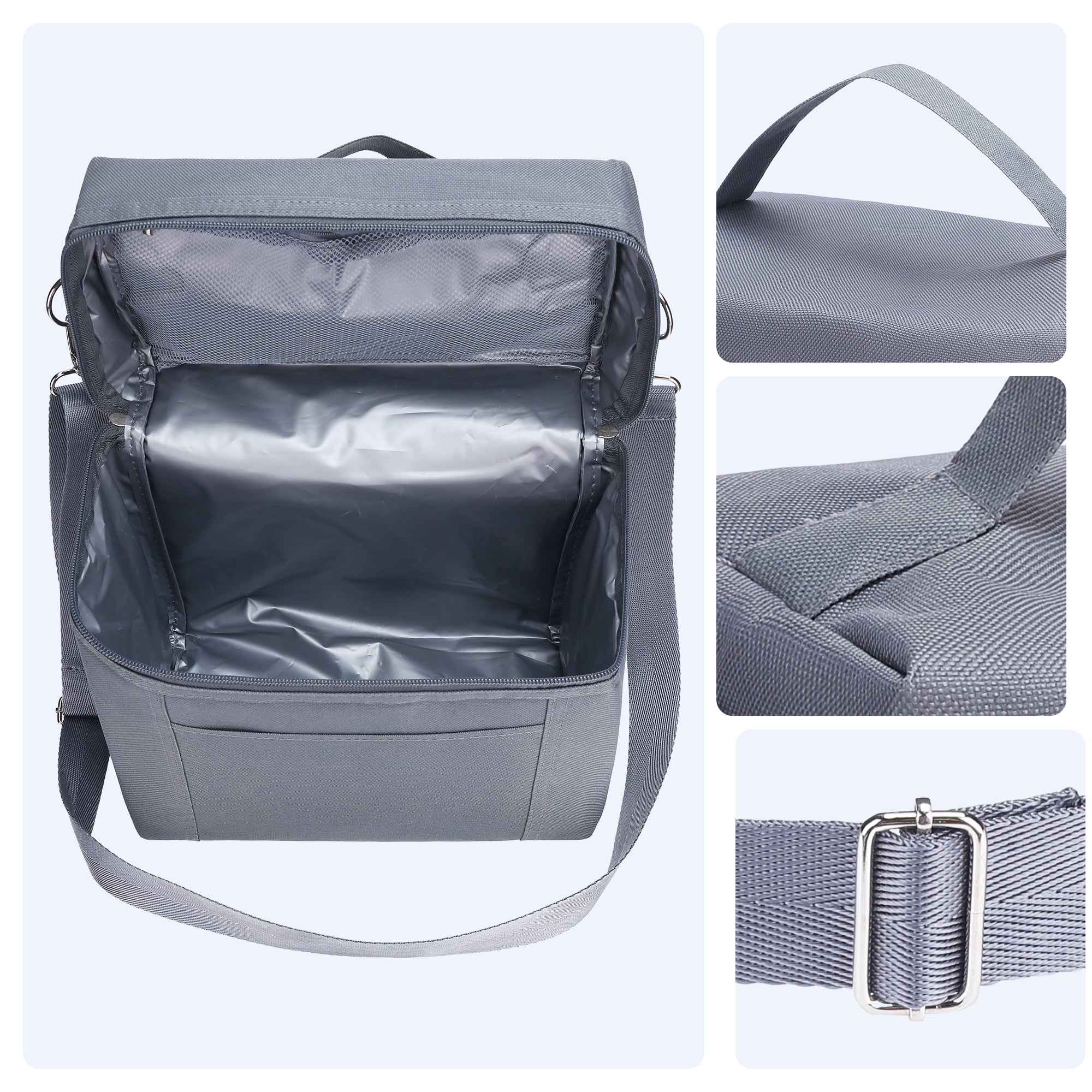 Unique Bargains Insulated Leakproof Lunch Bag for Work, Picnic Gray 9.4*5.5*9.1in