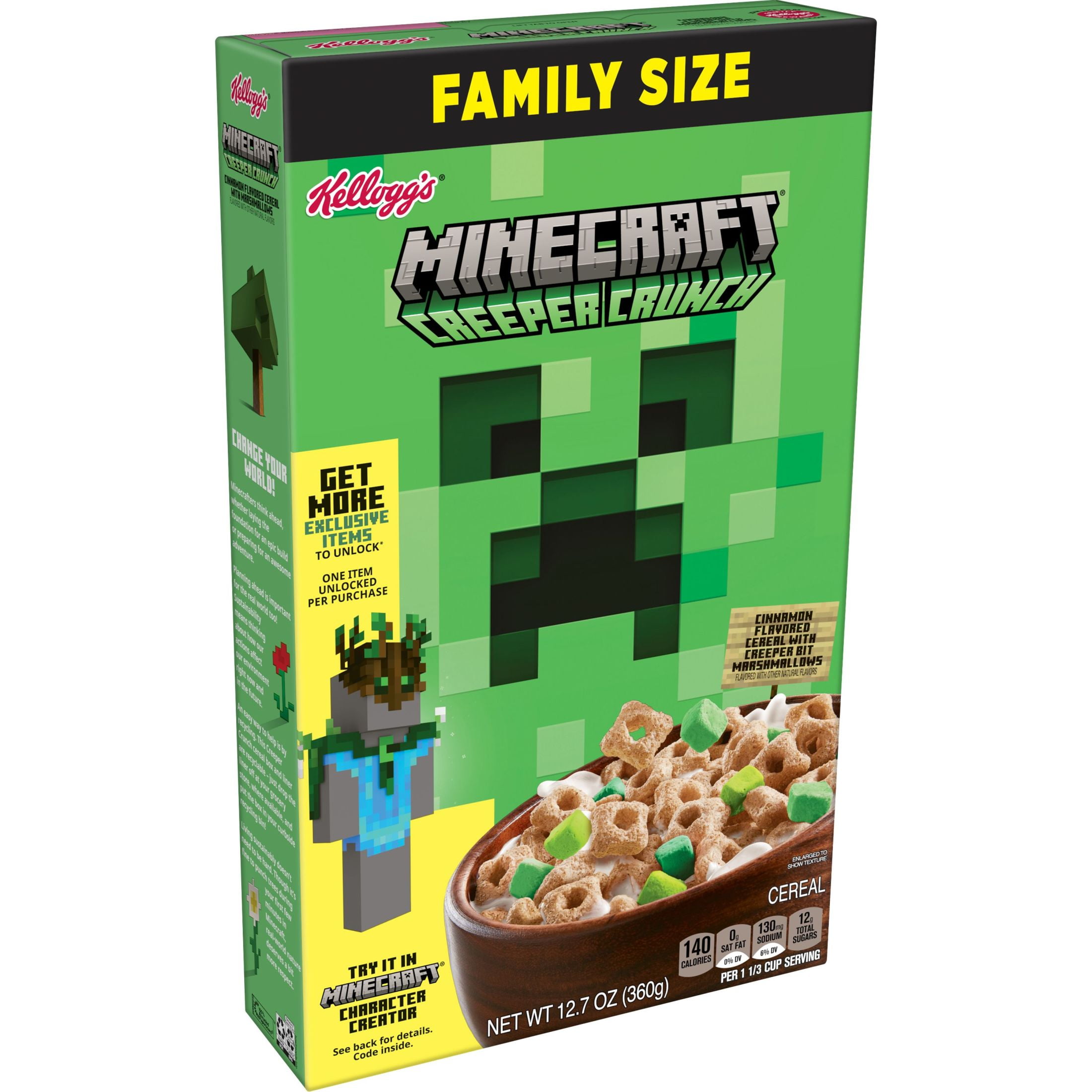 Kellogg's Minecraft Creeper Crunch Cinnamon with Marshmallows Cold