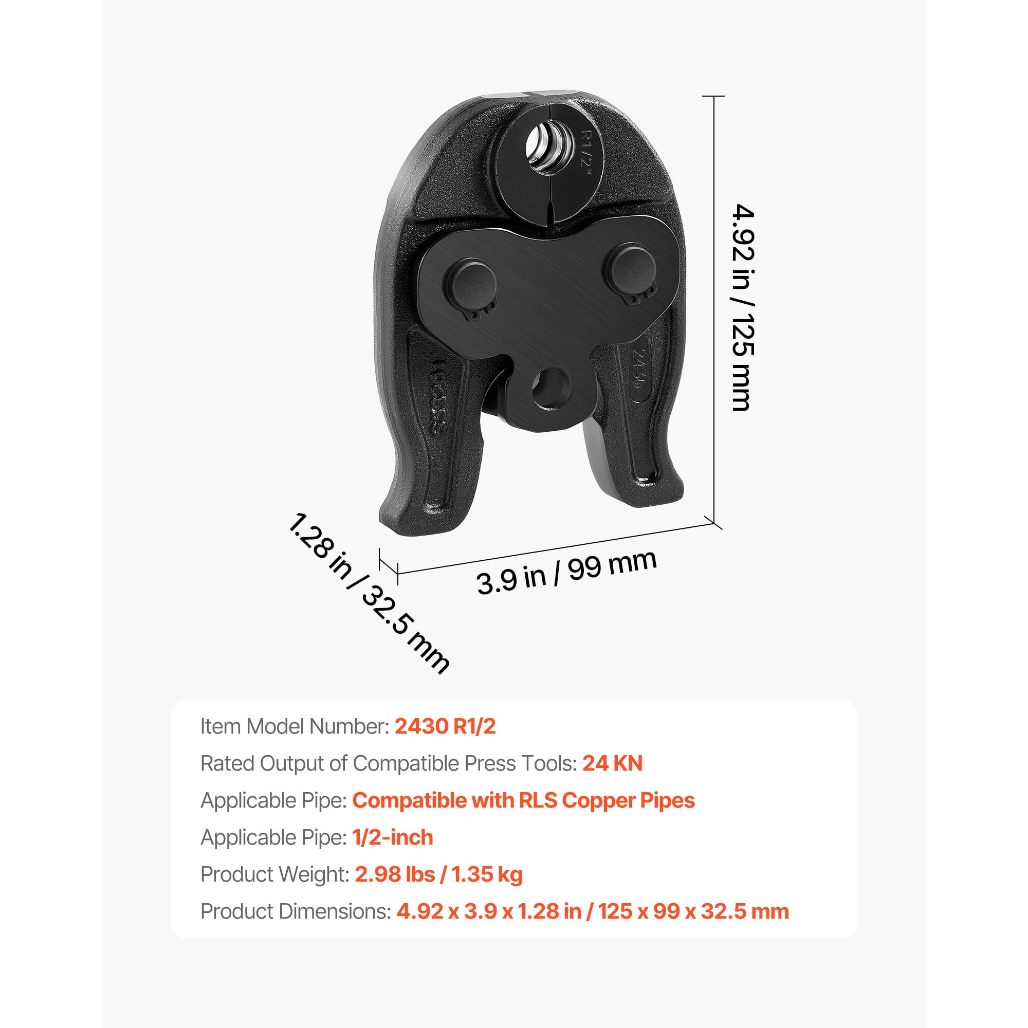 KFFKFF 1/2" Press Jaw for Compact Press Tools, Hardened Steel Construction for High-Pressure HVAC/R Applications - Compatible with 24KN Tools for Copper Pipe Connections