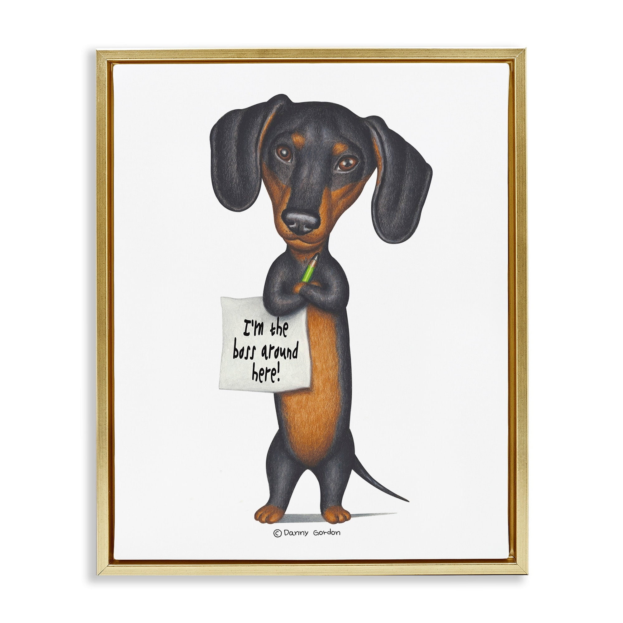 Stupell Industries Dachshund 'I'm The Boss' Fun Family Pet Phrase Metallic Gold Framed Floating Canvas Wall Art, 24x30, by Danny Gordan