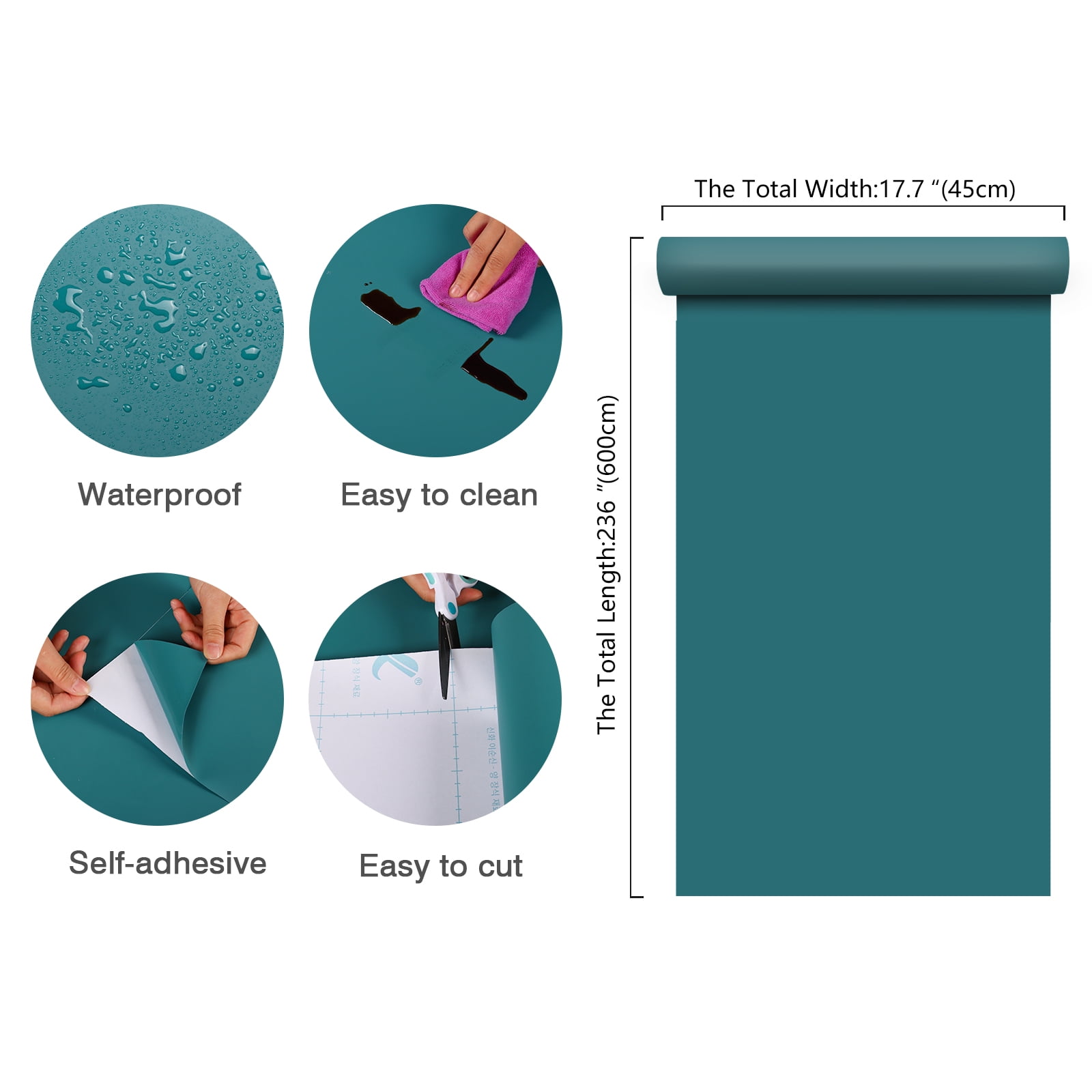CHIHUT 17.7"x236" Turquoise Blue Peel and Stick Wallpaper for Bedroom Blue Contact Paper for Cabinets Self Adhesive Removable Wallpaper Solid Colour Vinyl Stick on Wall Paper for Shelf Liners Walls