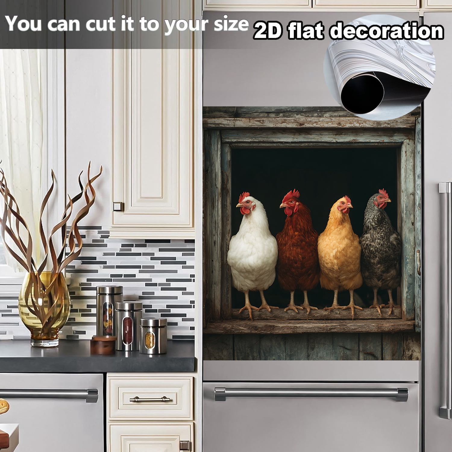 1Pc Retro Four Chick Magnetic Dishwasher & Refrigerator Decal - Easy Stick, Oil-Proof & Stain-Resistant Kitchen Decor, 23x25.6 Inches