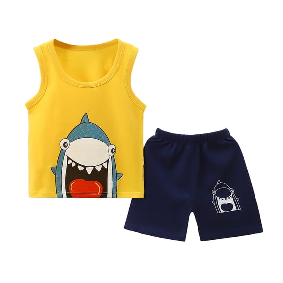 HCNTES Toddler Boys Outfit Sets Sleeveless Cotton Summer Shirts and Shorts Set
