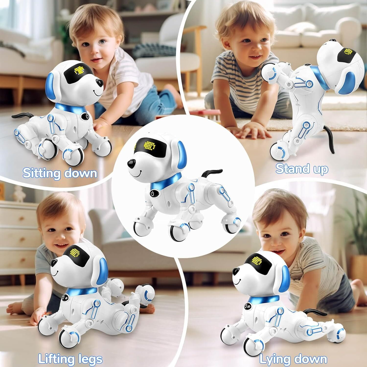 Remote Control Robot Dog, Smart Programmable RC Electronic Pet Puppy with Early Education Function, White/Blue