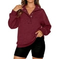 thumbnail image 6 of Stichou Womens Oversized Sweatshirt Long Sleeve Henley Pullover Tops 2025 Fall Casual Button Loose Fit Teens Fashion Outfits Wine M, 6 of 7
