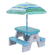Step2 Summer Shade Kids Picnic Table with Umbrella – Toddler Outdoor Table Set for 4, Indoor/Outdoor Use, Easy Foldable Storage