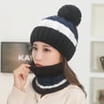 thumbnail image 3 of Gorro de punto de invierno para mujer, resistente al frío, cálido, con protección para los oídos, gorro de lana a la moda, gorro de dos piezas a juego para mujer, 3 of 6