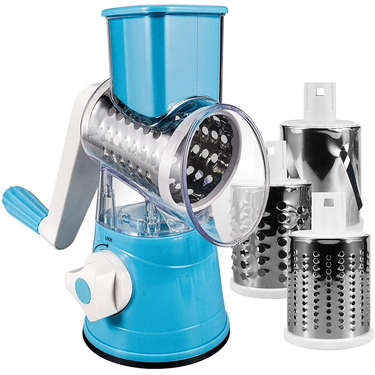 Rotary Cheese Grater Shredder Chopper Round Tumbling Box Mandoline Slicer  Nut Grinder for Vegetable, Hash Brown, Potato with 3 Sharp Drums Blades and