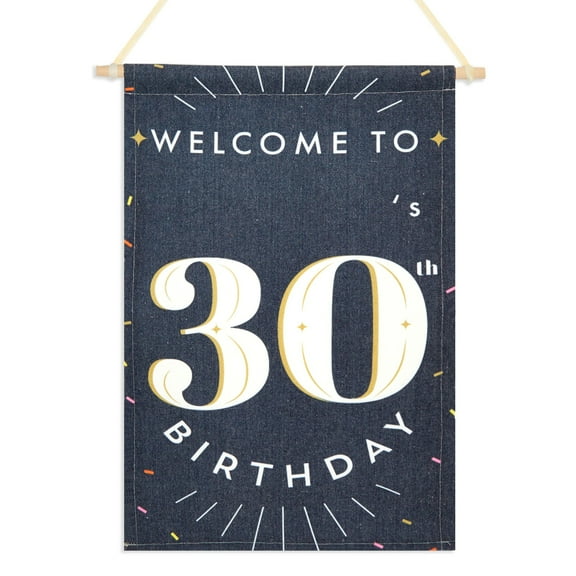 Personalized 30th Birthday Sign for Men Bday Party Wall Decorations, Custom Welcome Banner with Stickers, Blue, 15.5 x 9.5 in