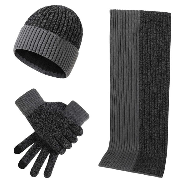 Caywon Unisex Autumn Winter Wool Set Color Block Knitted Thick Warm Hat Scarf Gloves 3-Piece Cold Weather Accessories Daily Outdoor Use Cozy Stylish