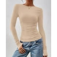 thumbnail image 3 of FreshPretty Womens Tops Dressy Casual Workout Outfits Fall Long Sleeve Shirts Boat Neck Ruched Bodycon Going Out Top, 3 of 10