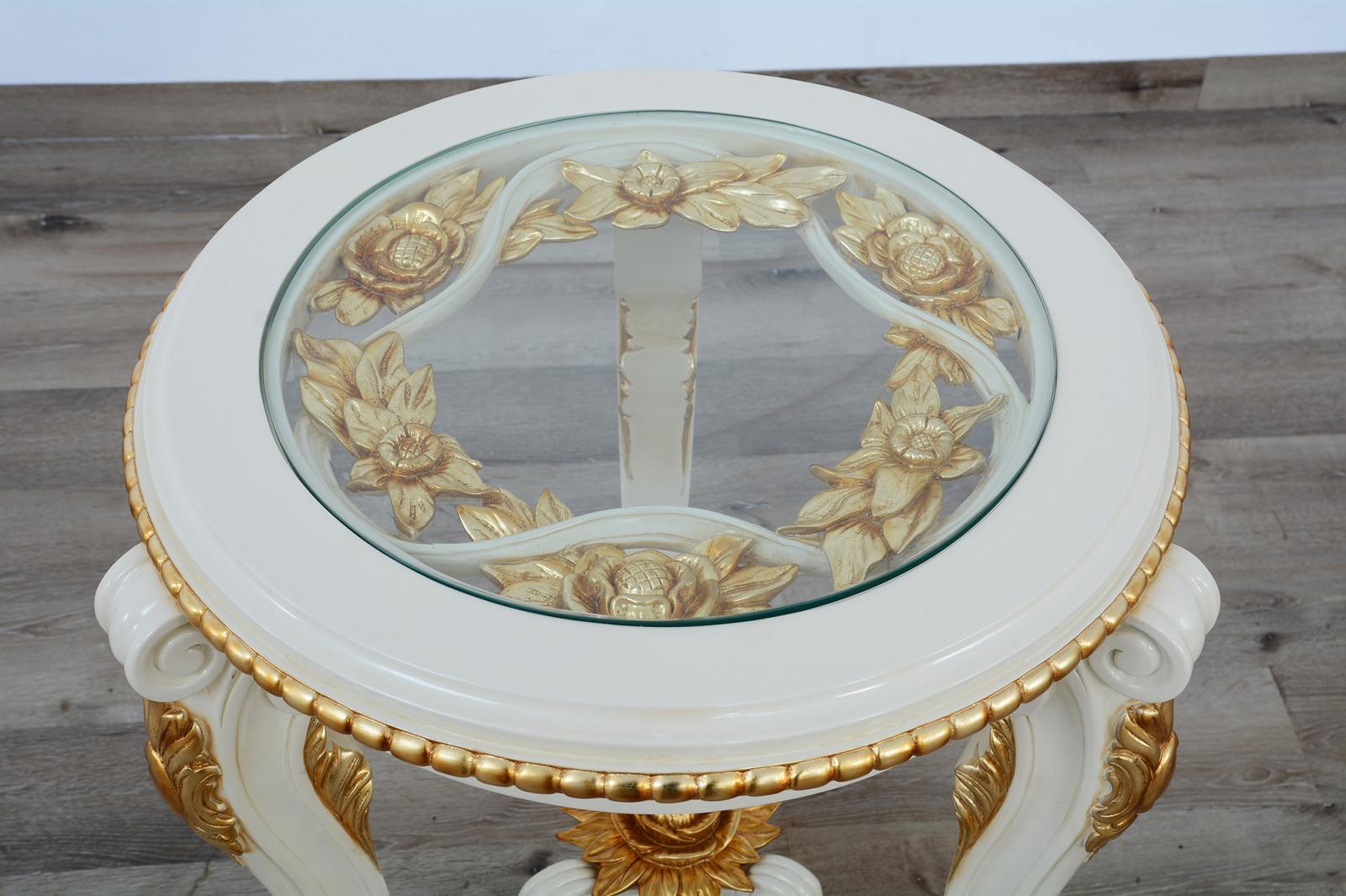 Antique Beige & Gold Luxury BELLAGIO Round Side Table EUROPEAN FURNITURE - image 3 of 3