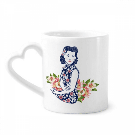 

Chinese Culture Blue Flower Woman Mug Coffee Cerac Drinkware Glass Heart Cup