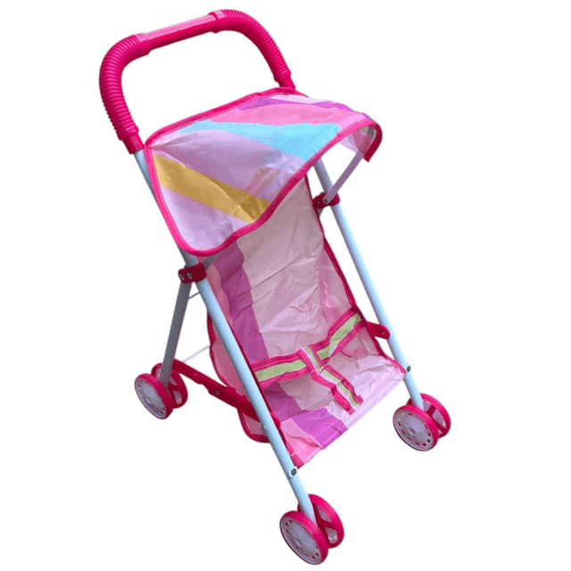 Carriola para Muñeca con Capota Rosa 45 cm x 36 cm x 25 cm, Cochecito Plegable Infantil, Estructura Metálica Ligera, Juguete de Paseo
