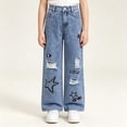 thumbnail image 2 of PLHWHYQ Girls Jeans Baggy Straight Leg Demin Pants for Kids Ripped High Waist Streetwear Trousers Jeans Blue 11-12 Years, 2 of 7