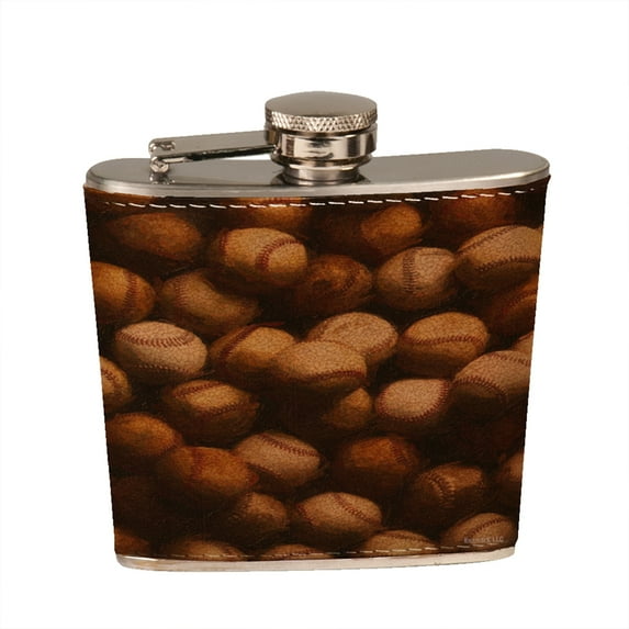 KuzmarK 6 oz. Leather Pocket Hip Liquor Flask - Baseballs Painting