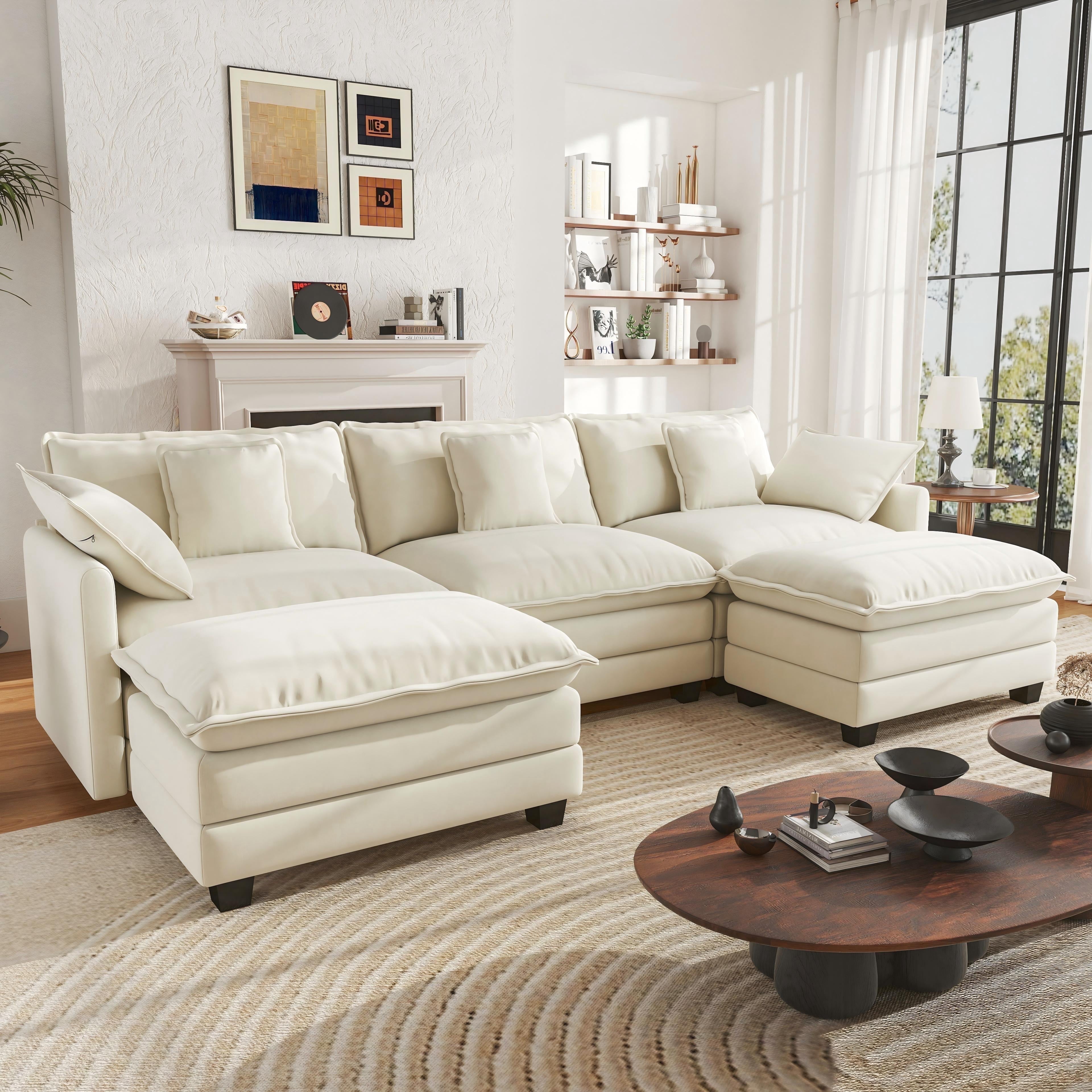Lifestyle Left Facing Sectional Sofa Set - White - 3 Piece
