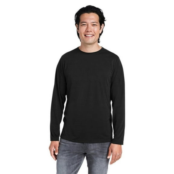 CORE365 CE111L Unisex Fusion ChromaSoftâ„¢ Performance Long Sleeve T-Shirt-Black-2XL