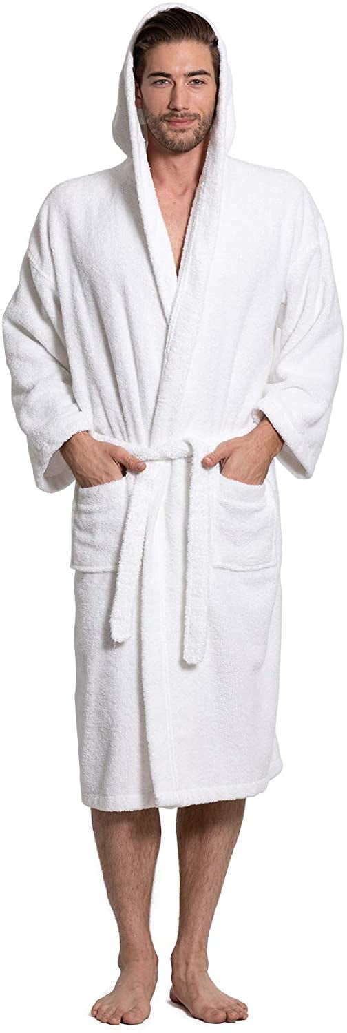 Men's Turkish Terry Cloth Robe, Thick Hooded Bathrobe