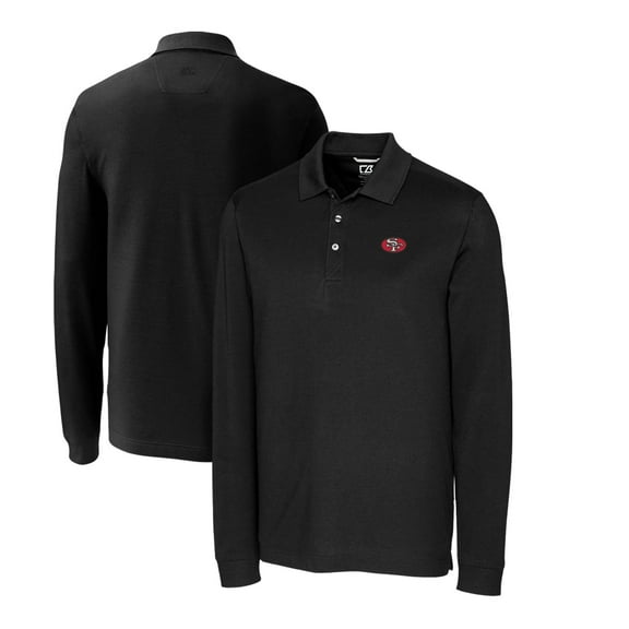 Men's Cutter & Buck Black San Francisco 49ers Advantage Tri-Blend Pique Long Sleeve Throwback Polo