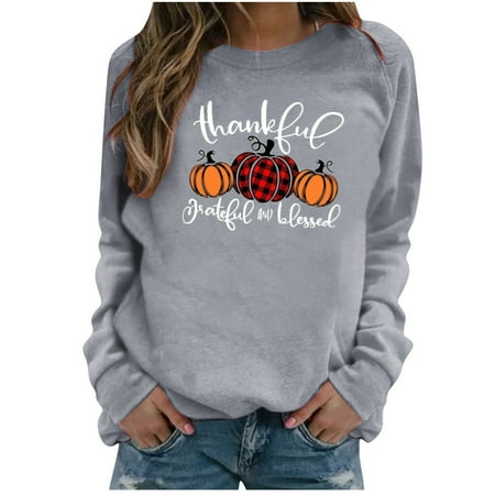 

Honeeladyy Sales Thanksgiving Fashion Women s Casual Long Sleeve O-Neck Printed Ladies Sweatshirts Tops