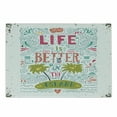 thumbnail image 1 of Saying Cutting Board, Life is Better on the Island Phrase Hand Drawn Lettering Floral Swirls Trees, Decorative Tempered Glass Cutting and Serving Board, Small Size, Multicolor, by Ambesonne, 1 of 1