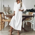thumbnail image 2 of Aellinatey Women's linen V-neck long dress with three-quarter sleeves, solid color long slip dress, 2 of 9