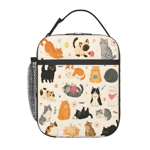 Cute Kawaii Cat Lunch Bag Reusable Thermal Lunch Tote with Handle for Women and Men