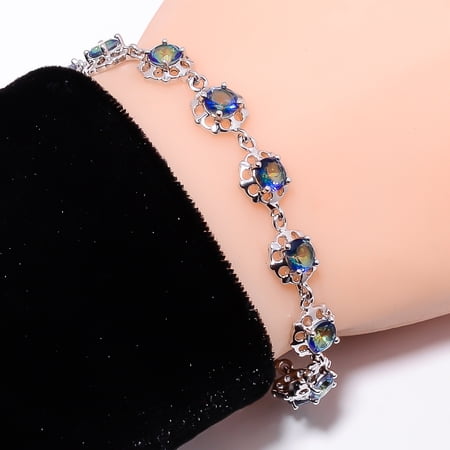 Rainbow Mystic Fire Topaz 925 Sterling Silver Adjustable Bracelet 7-8" B13041