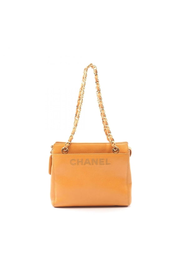 Pre-Owned CHANEL tote bag in calf leather (cowhide) for women, orange (Fair)