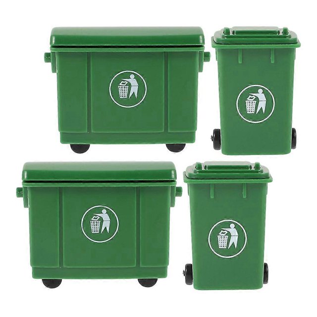Durable Plastic Mini Trash Can with Lid for Decor Use Green 4pcs Set Realistic Dollhouse Garbage Bin 1.5 x 1.5 x 2 inches