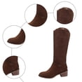 thumbnail image 5 of Rokment Womens Wide Calf Knee High Cowboy Boots Winter Spring Fashion Casual Solid Suede Pointed Toe Chunky Mid Heel Knee Length Long Tall Cowgirl Riding Boots Brown Size 6, 5 of 8