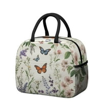 Obrewu Pioneer Flower and Butterfly Lunch Bag for Adult, Insulated, Leakproof, Oxford Cloth