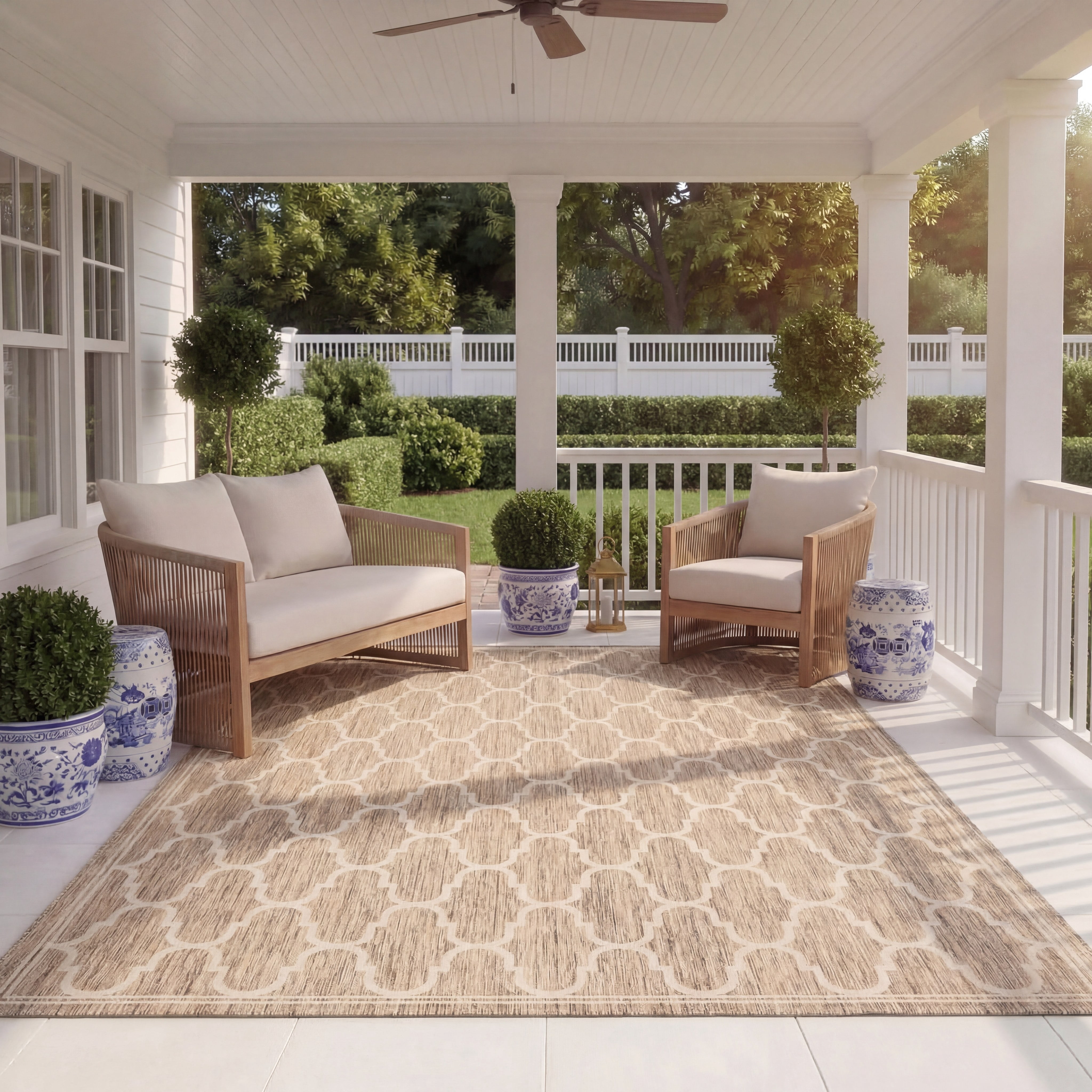 SAFAVIEH Courtyard Eustacia Geometric Indoor/Outdoor Area Rug, Brown/Beige, 5'3" x 7'7"