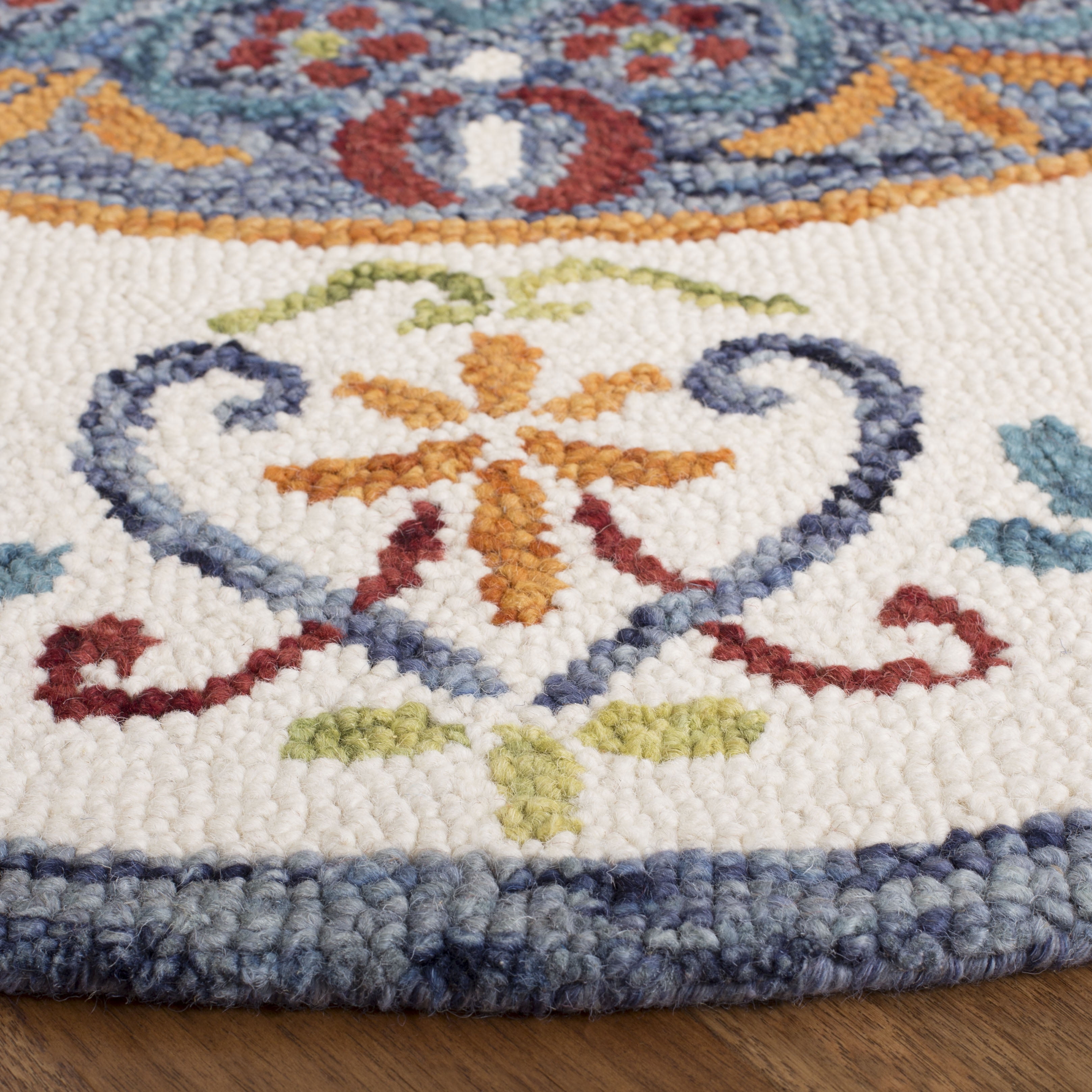 SAFAVIEH Novelty Lakisha Bordered Area Rug, Blue/Ivory, 3' x 3' Round