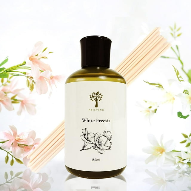 PRISTINE White Freesia Diffuser Refill with Free Reed Stick | Refreshing Freesia Oil Reed Diffuser Sticks with Essential Oil Reed Diffuser | Home & Office Deco | Refreshing Air & Relaxing Scent