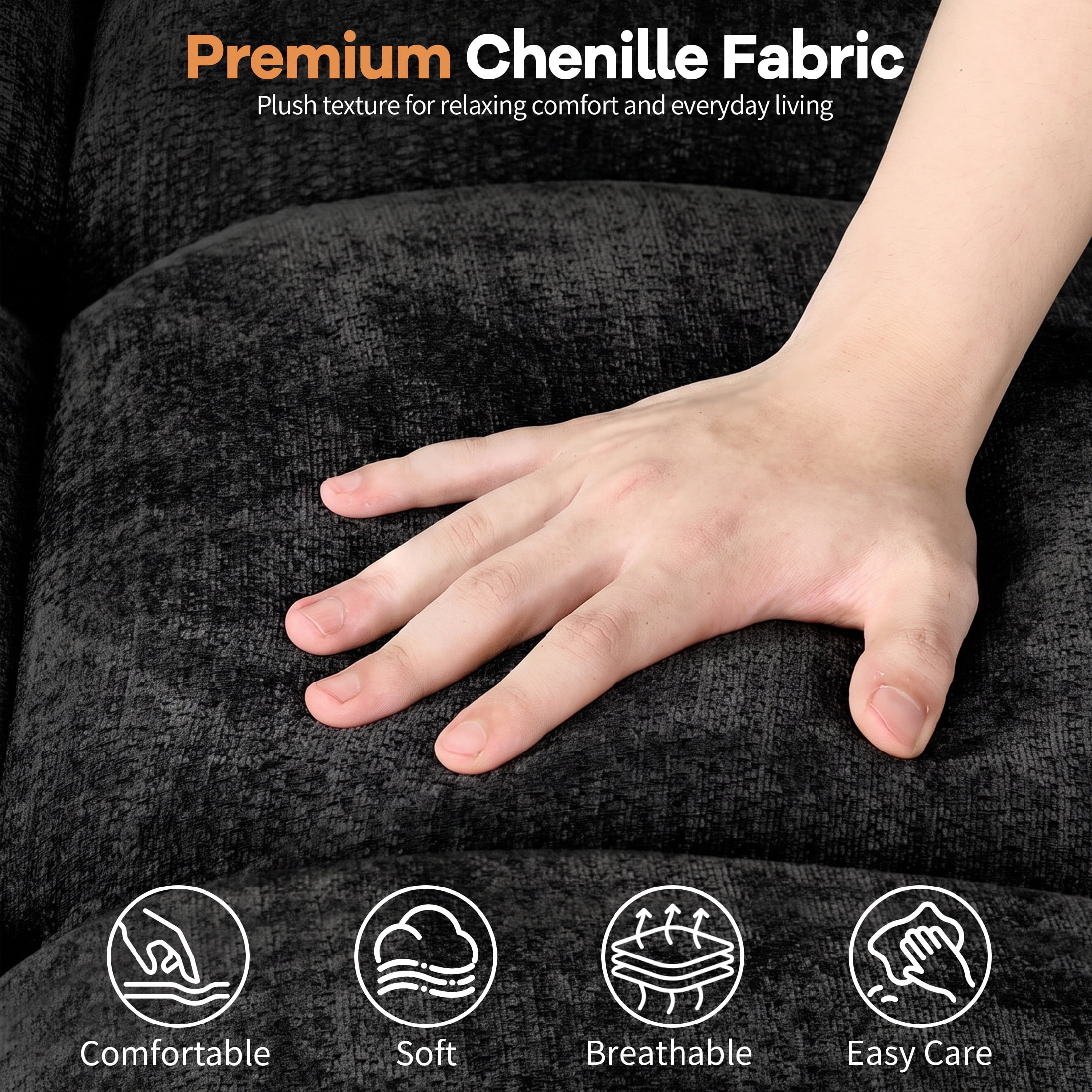Aenkyo 108" Chenille U-Shaped Sectional Pull Out Sofa Bed with Dual Storage Chaises, Black