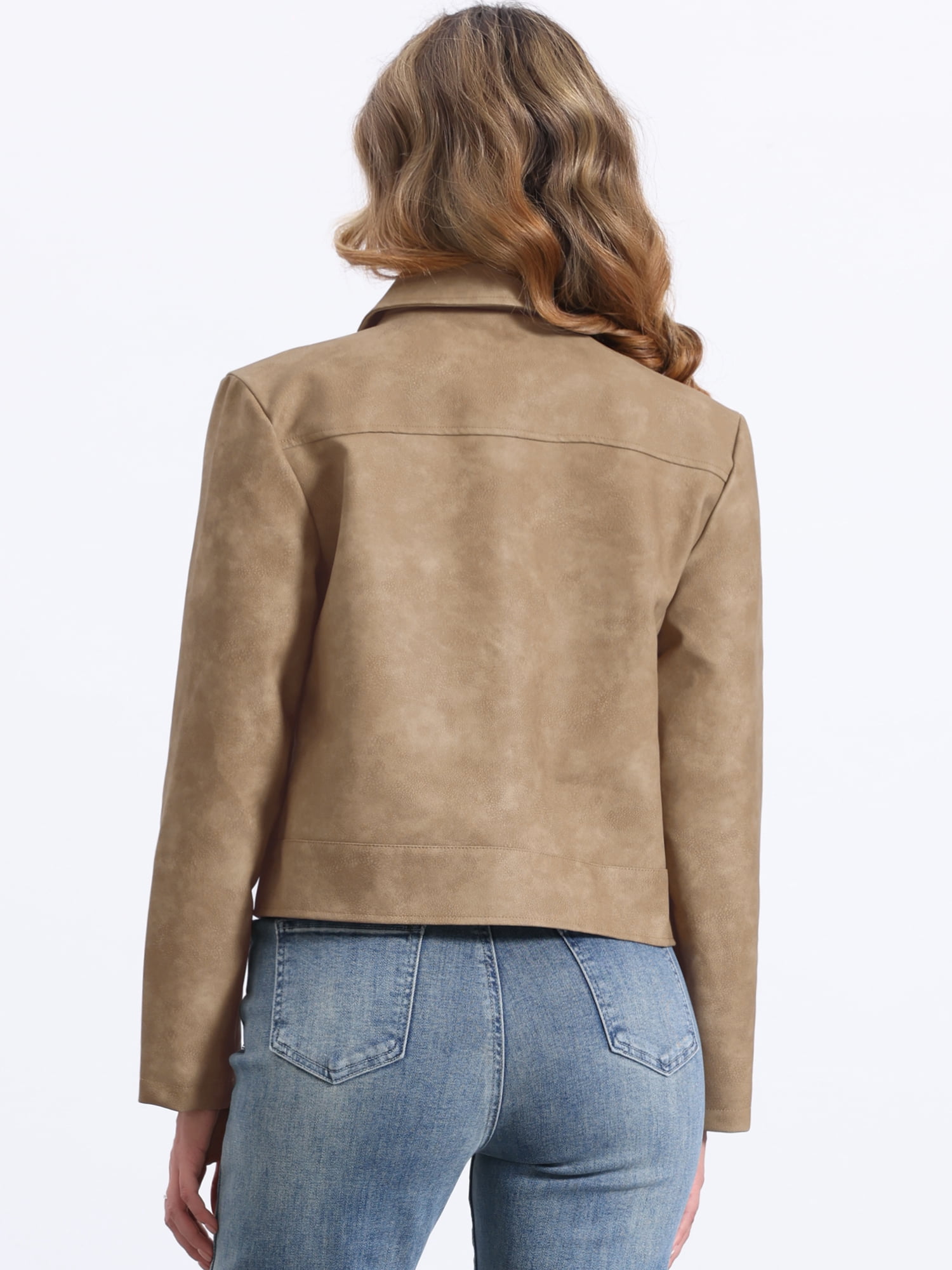 DARING DIVA Women's Faux Leather Jackets Zip Up Vintage Distressed Moto Biker Jacket M Tan