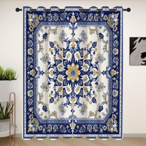 Oriental Medallion Curtains For Living Room, Vintage Boho Floral Drapes, Classic Traditional Curtains Blackout, Grommet Thermal Insulated Drapes For Bedroom Office 42"W x 63"L (Pack of 2)