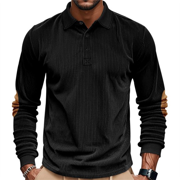 Resicozy Men's Corduroy Shirts Solid Color 2025 Fall Half Button Long Sleeves Shirt Casual Work Collared Shirts Black 3XL