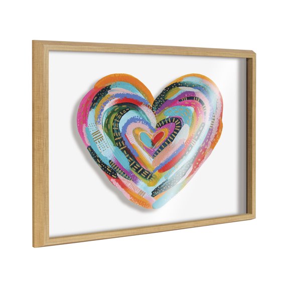 Kate and Laurel Blake Labyrinth Heart Framed Printed Glass Wall Art by Jessi Raulet of Ettavee, 18x24 Natural, Decorative Rainbow Heart Art for Wall