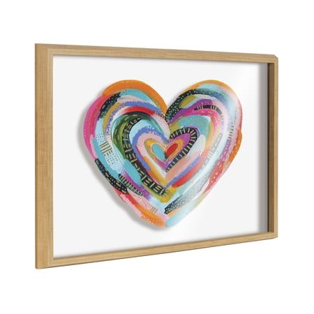 Kate and Laurel Blake Labyrinth Heart Framed Printed Glass Wall Art by Jessi Raulet of Ettavee, 18x24 Natural, Decorative Rainbow Heart Art for Wall