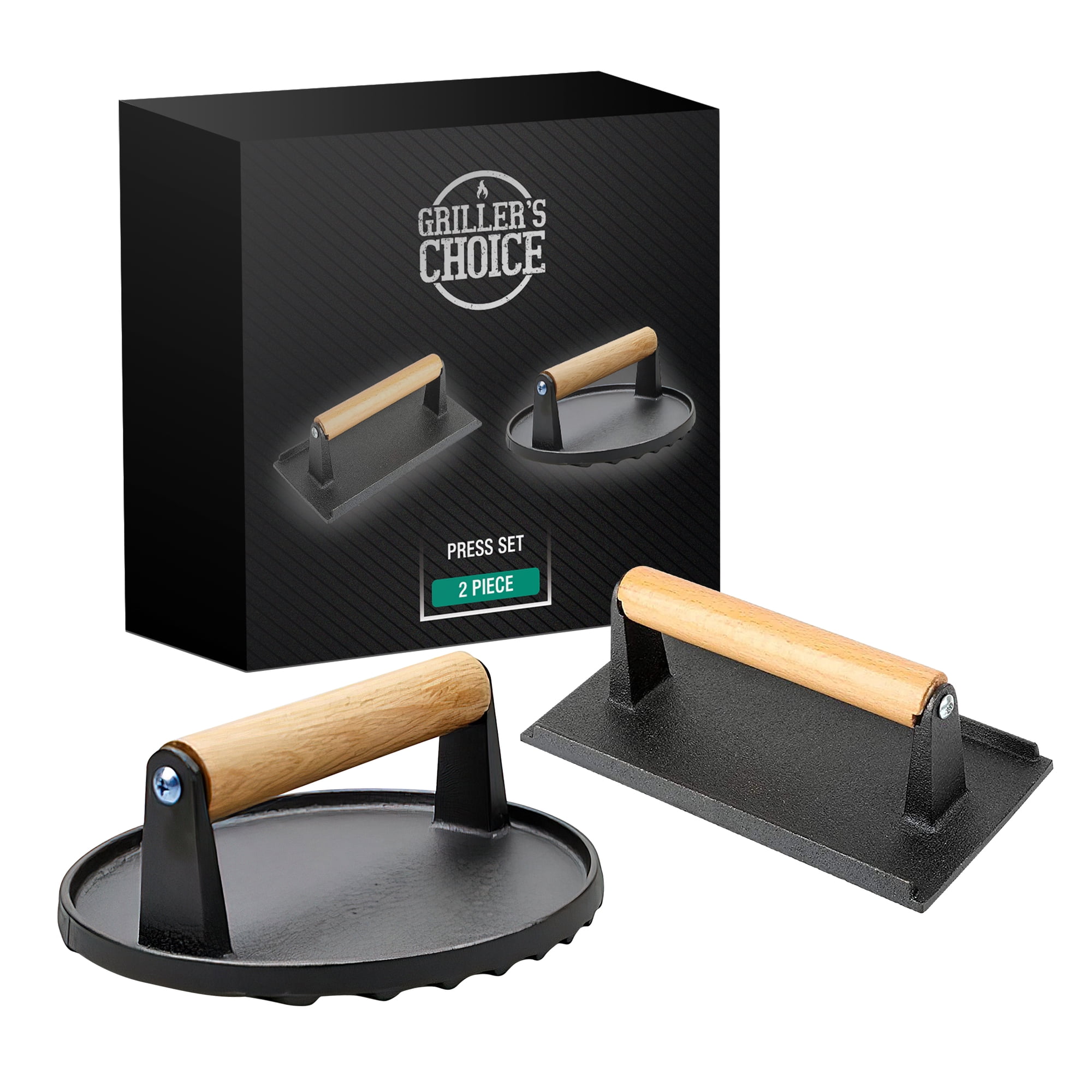 Smash Hamburger BBQ Griddle Cooking Weight Iron Grill Press with Wooden Handle (2 Count)