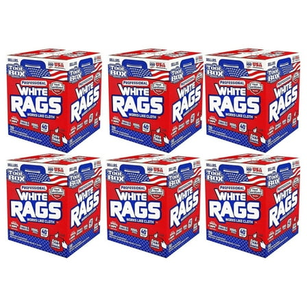 TOOLBOX Professional White Rags Shop Towels Center Pull Box for Painters, Automotive, Contruction, Office and Home - Made in USA (6 Boxes - 1200 Towels)