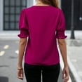 thumbnail image 5 of Fashion Solid Color Tops For Women Trendy Pleated Short Puff Sleeves Shirts Juniors V Neck Pullover Blouses Lady Dressy Tunic Casual Clothes, 5 of 6